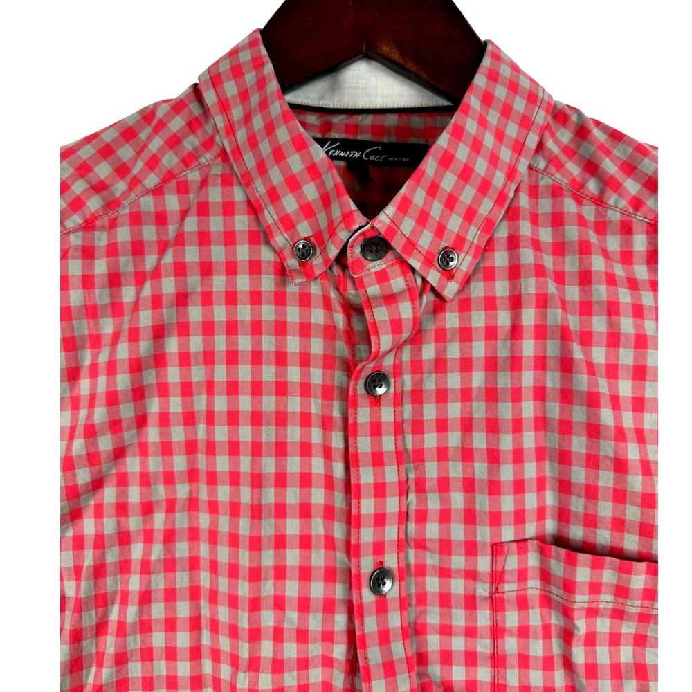 Kenneth Cole NY‎ Mens M Short Sleeve Gingham Button Down Casual Shirt STAINED